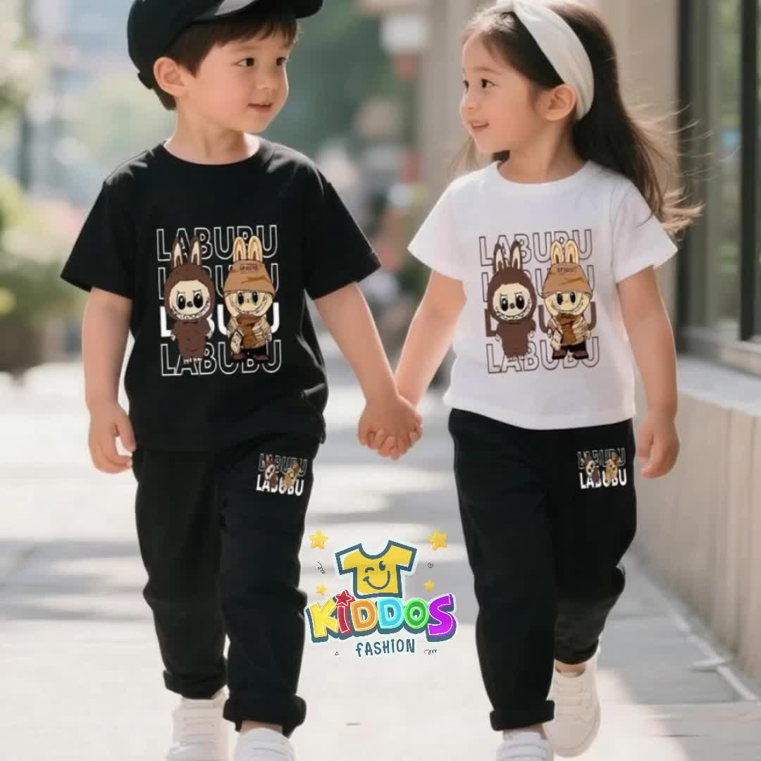 Setelan Baju Anak Celana Panjang Unisex Ukuran S-XL Motif DUO LABUBU