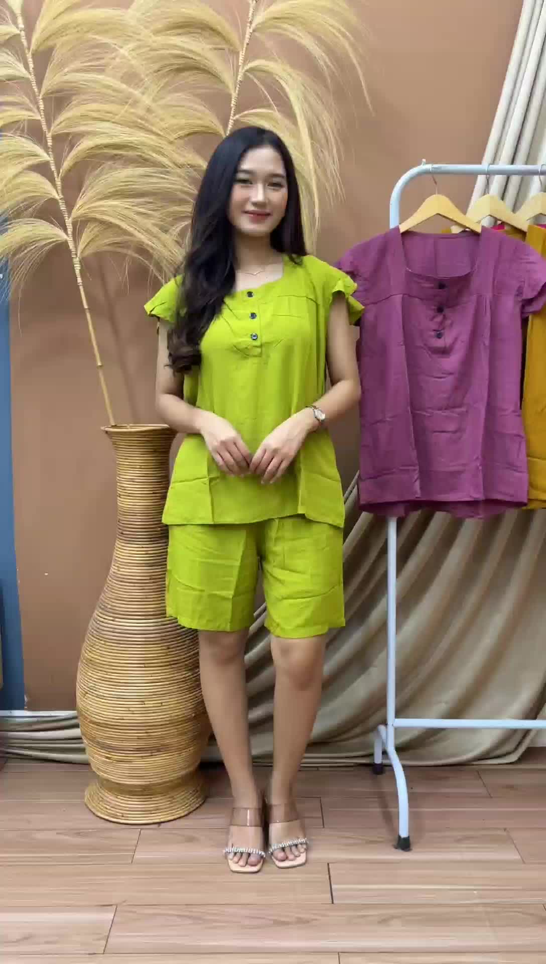 Setelan Katun Halus Kekinian Oneset Celana Pendek Polos
