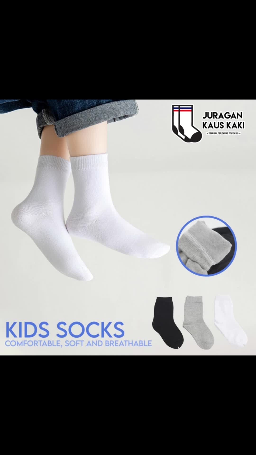 Kaos Kaki Anak Sekolah TK SD Polos Hitam Putih Abu Katun
