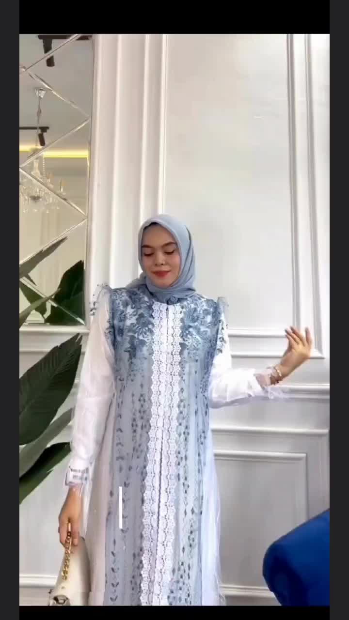 ELUMINA One set gamis Outer putih panjang tile bordir renda 2in1 utk Raya lebaran kondangan pesta lamaran bridesmaid