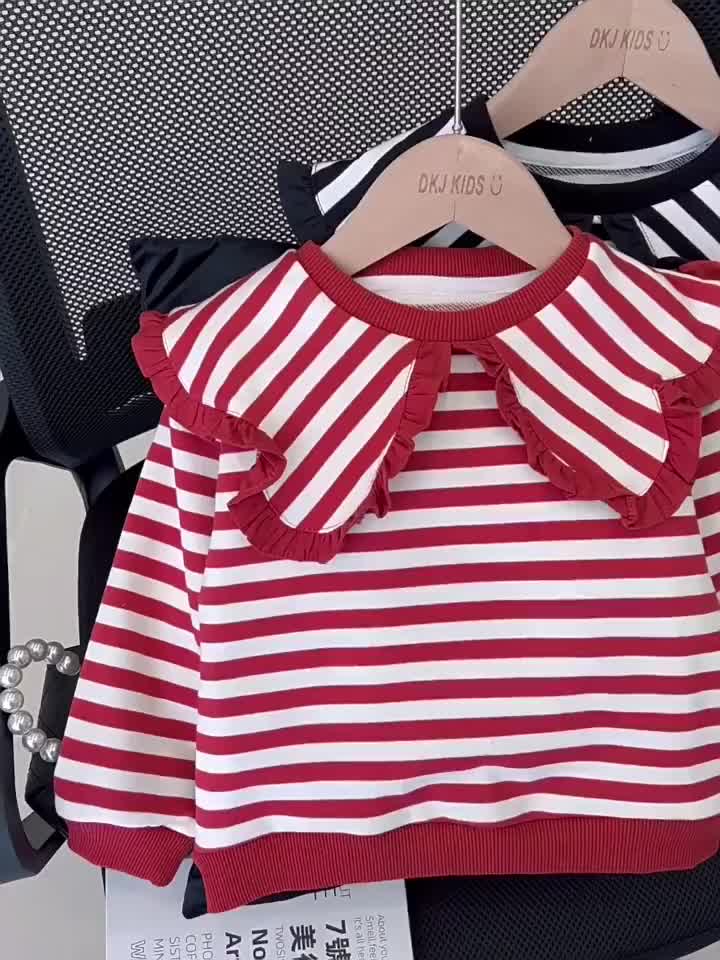 SSP99-Setelan Set Anak Perempuan Sweater Garis Korea + Celana Panjang Jeans Mutiara