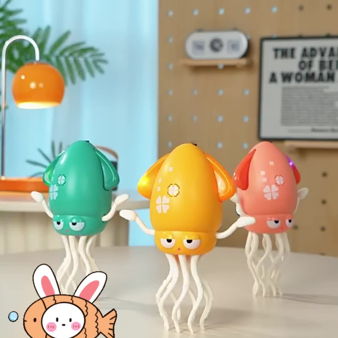Habibi Mainan Gurita Menari Lucu - Sensor Anti Tabrak & Musik! USB Isi Ulang, Bonus Pancing Mini, Hadiah Anak 3+ Tahun - Hijau/Kuning/Pink