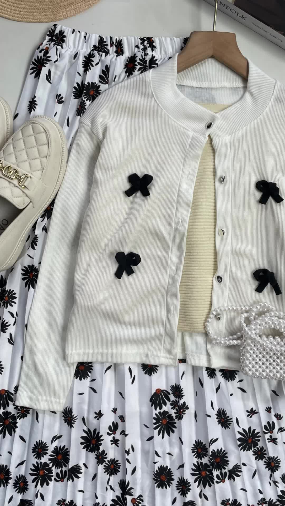 Vienetta.id-ONESET SETELAN WANITA KEKINIAN BAJU ROK PANJANG WANITA REMAJA KEKINIAN ATASAN CARDI PITA COQUETTE MIX ROK PLISKET FLOWY FIT TO XL OUTFIT HEALING OUTFIT NGEDATE STUDYTOUR NONGKI KEKINIAN SIMPLE KOREAN STYLE FASHION KEKINIAN 2025 Regular Bunga