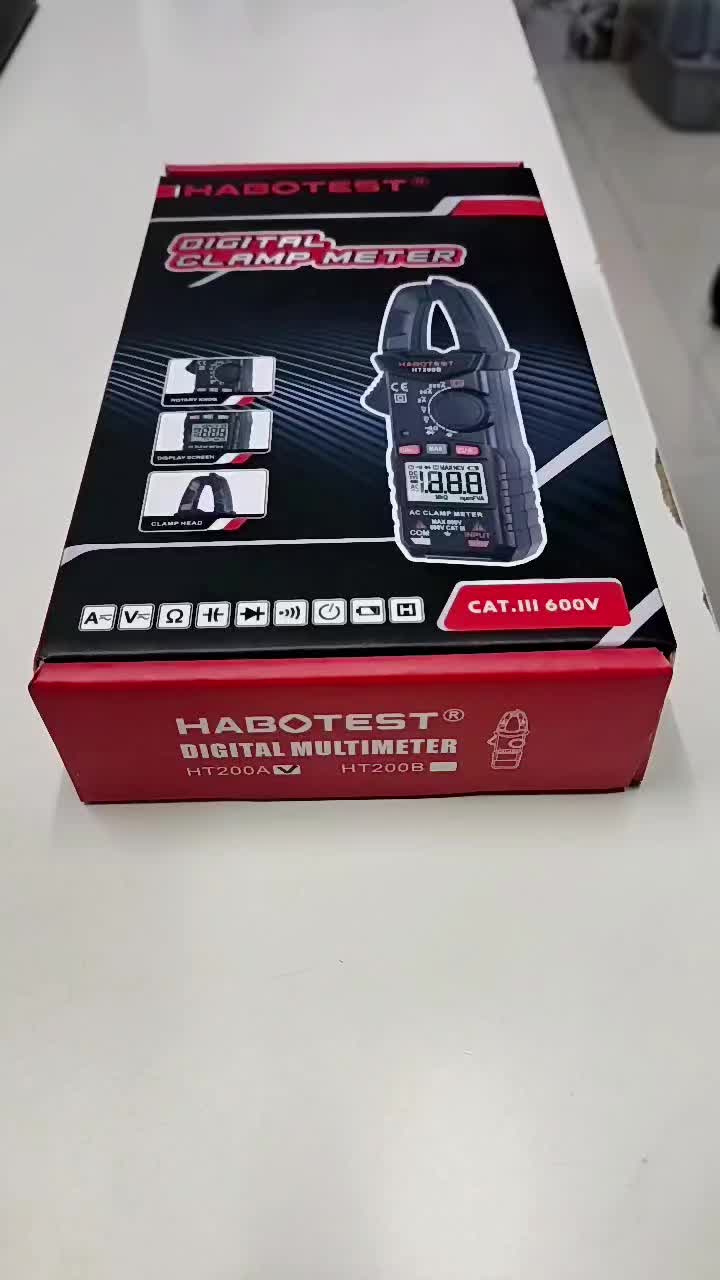 HABOTEST HT200A Tang Ampere 200A AC Current Klem Digital Mini 600V AC DC Volt Ammeter Ohm Resistensi