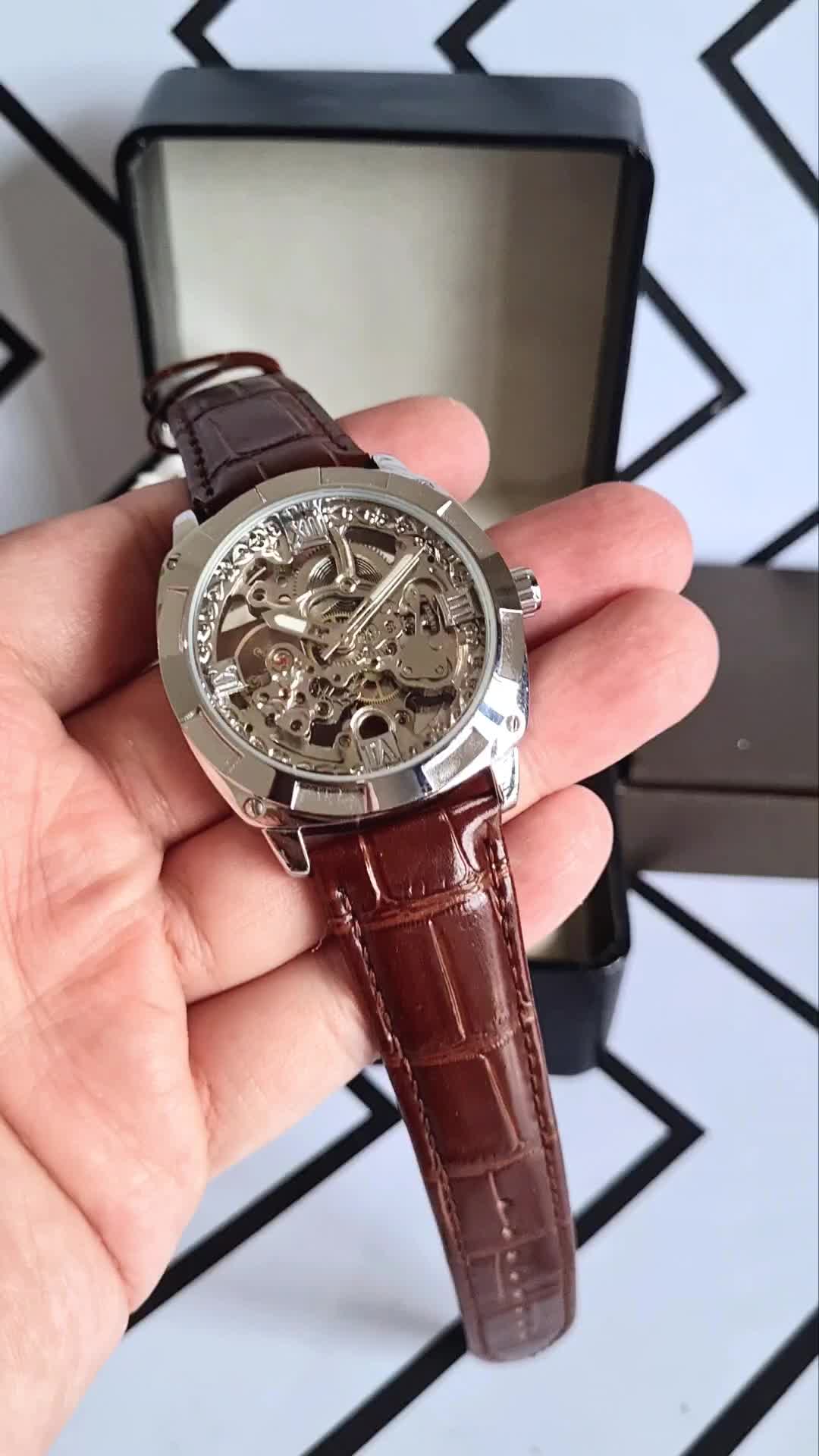 Jam Tangan Pria Original FORSINING Invisible Automatic Otomatis Mechanical Mekanik Skeleton Silver Tali Coklat Brown Leather Anti AIr Water Resist Watches