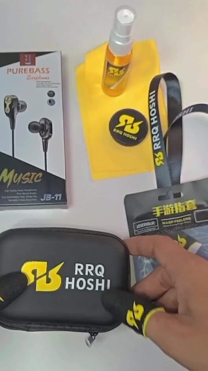 Lengkap Paket Gaming Garena 7 Item - Sarung Jempol, Headset, Popsocket, Lanyard, Poch Box, dan Spray Cleaner - Joystick, Accessories sarungjempol premium finger game Aksesoris Gamepad