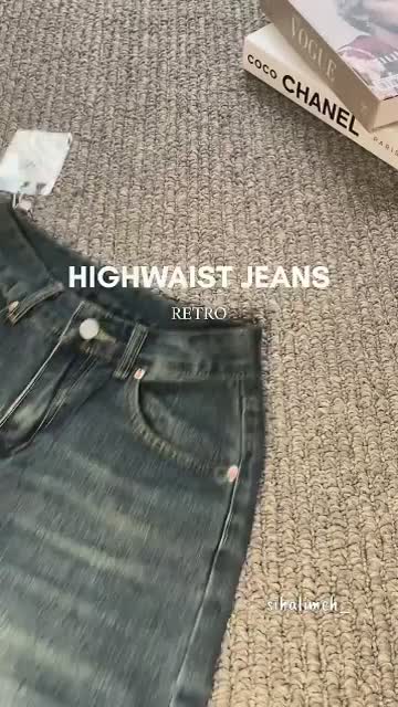 Jeans-Biru Retro Import Highwaist Loose Celana Jeans Panjang Unisex