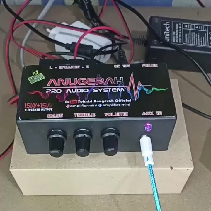Amplifier Mini Tone Control 12V 15W+15W dengan Input Jack Aux dan Power PAM8610 - Bass
