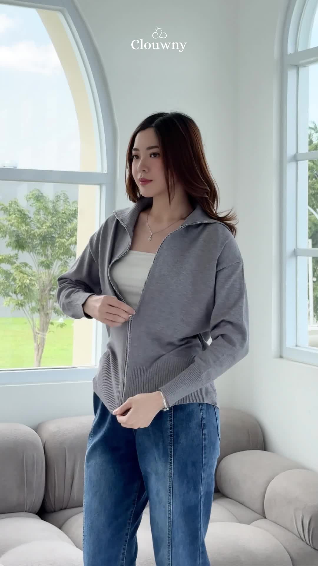 Clouwny Cheska Zipper Jacket Atasan Outerwear Trendy Nyaman Wanita Premium Knit Fit to XXL Top Jaket Panjang