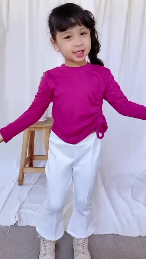 TOP DIERA KIDS 1-6 Tahun // Atasan Crop Top Anak perempuan // Baju Anak  Cewek Serut Samping Rib Premium Lengan Panjang lucu Katun kaos