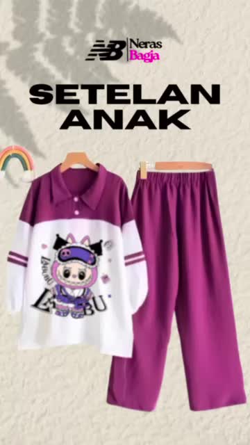 Setelan Anak Perempuan LABUBU Lengan Panjang Usia 3-11 Tahun Setelan Anak Perempuan Tanggung Fashion