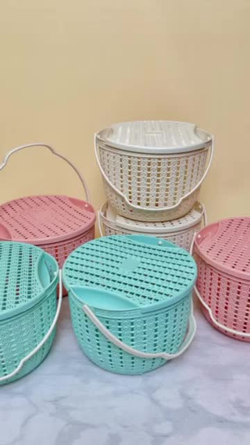 [6 pcs] Keranjang Jinjing Topas Tutup Clio Dengan Gagang Bulat Wadah Tempat Hajatan Souvenir Besek