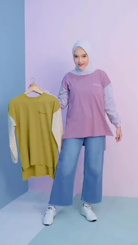 Atasan Baju Kaos Wanita Polos Tangan Panjang Top Basic Muslimah Katun Combed