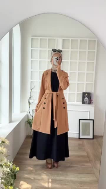 AG - Jisoo Blazer [Tanpa Dalaman] Wanita Long Outer Tali Ikat Pinggang Fashion Muslim Korean Style Jaket Panjang