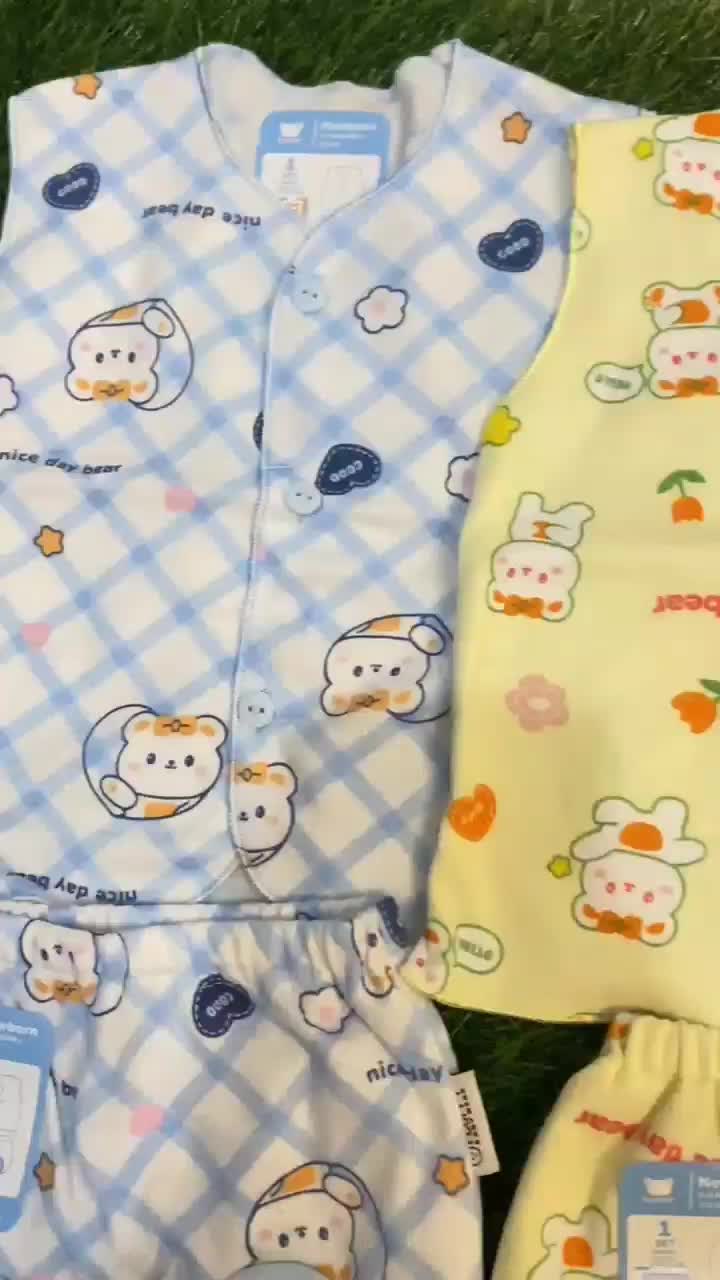 NEWBORN Setelan Baju Kutung Bayi FLUFFY Newborn Motif Nice Day Bear - 3 Setel dan Satuan - Katun