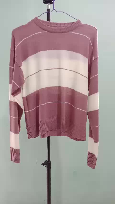 Suji knit crop sweater rajut wanita motif garis lengan panjang Baju Lembut