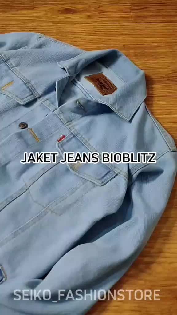 Jaket Jeans Pria Dewasa Pakaian Denim Warna Bioblit(biru muda)Ukuran Jumbo Polos Panjang Simple Nyaman Keren Cowok