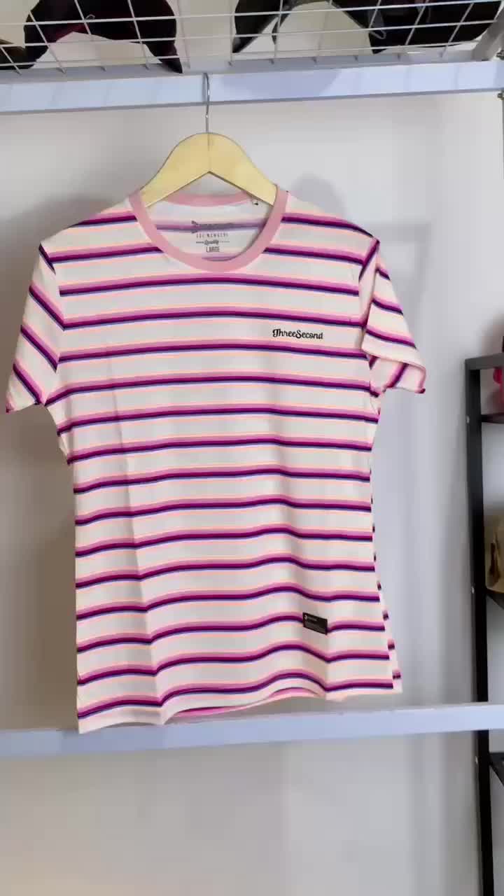 Kaos Cewek Motif Garis W111 Baju Wanita Lengan Pendek Katun Santai Combed High Panjang Sablon Simple Atasan Lembut Nyaman