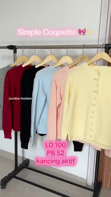 JOVELINE - CARDIGAN POLOS SIMPLE KOMBINASI KANCING PITA MANIK MANIK AAO3 Atasan Panjang Kardigan Knitwear
