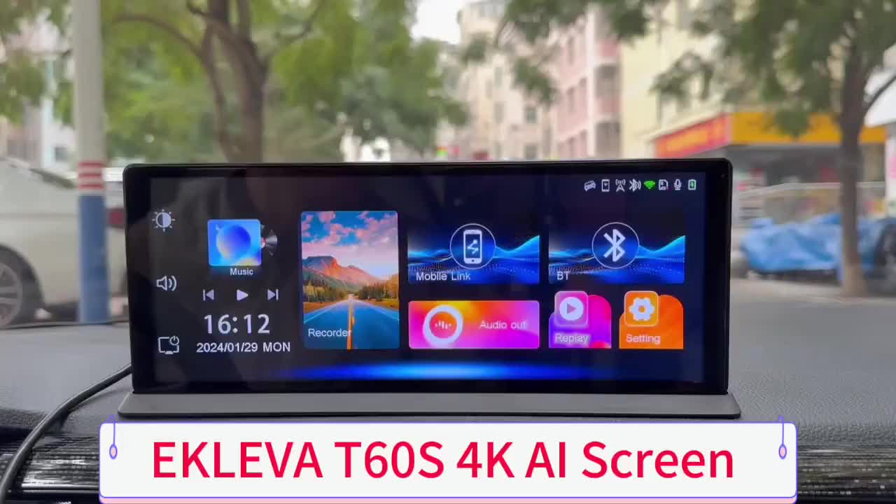 EKLEVA Dashcam Mobil Dual Kamera 4K UHD 11.3 Inci Layar Sentuh DVR Mobil WIFI Bluetooth Support Carplay & Android Auto