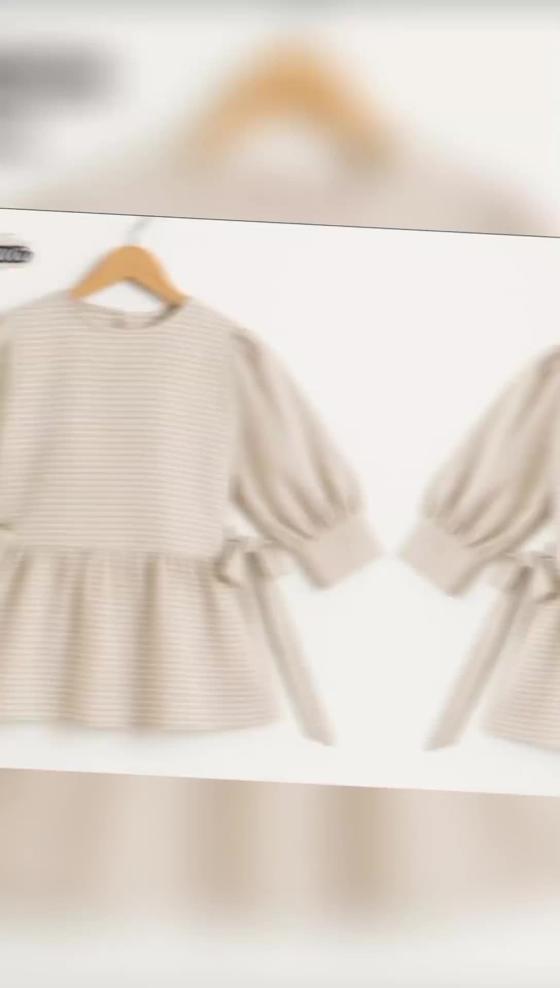 Nazwa Atasan Anak Perempuan Usia 3-12 Tahun Bahan Katun Salur Lengan Panjang Fashion Blus Viral Kekinian