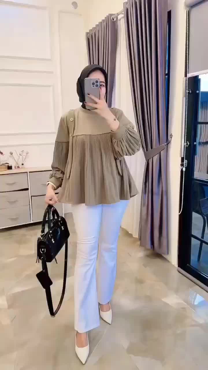 BLOUSE KNIT MIX CRINKLE PLISKET LD 110 PB 70 ELEGAN SIMPEL MEWAH Tebal Nyaman Unik