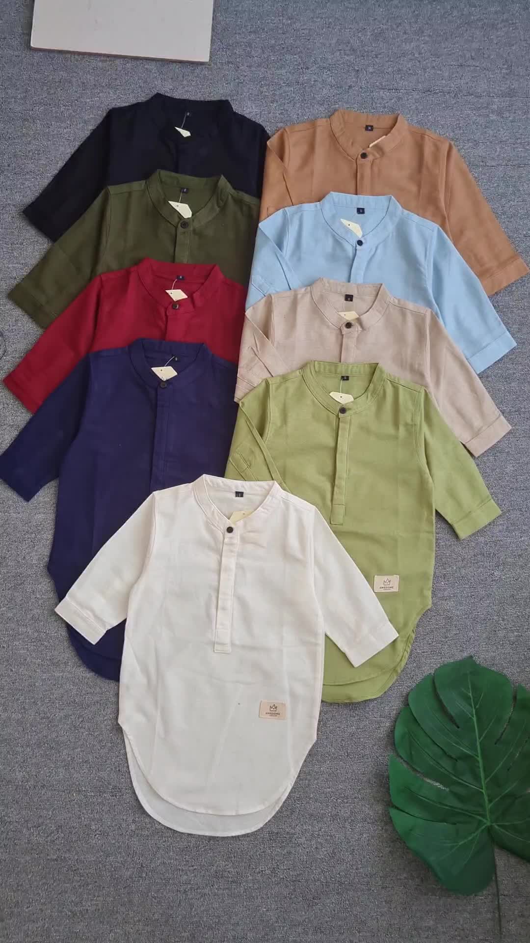 Awesomekids Kemeja Koko Kurta Polos Atasan Muslim Anak Mengaji Kurta Rayhan Lebaran Couple Ayah Anak Baju Gamis  Katun Linen