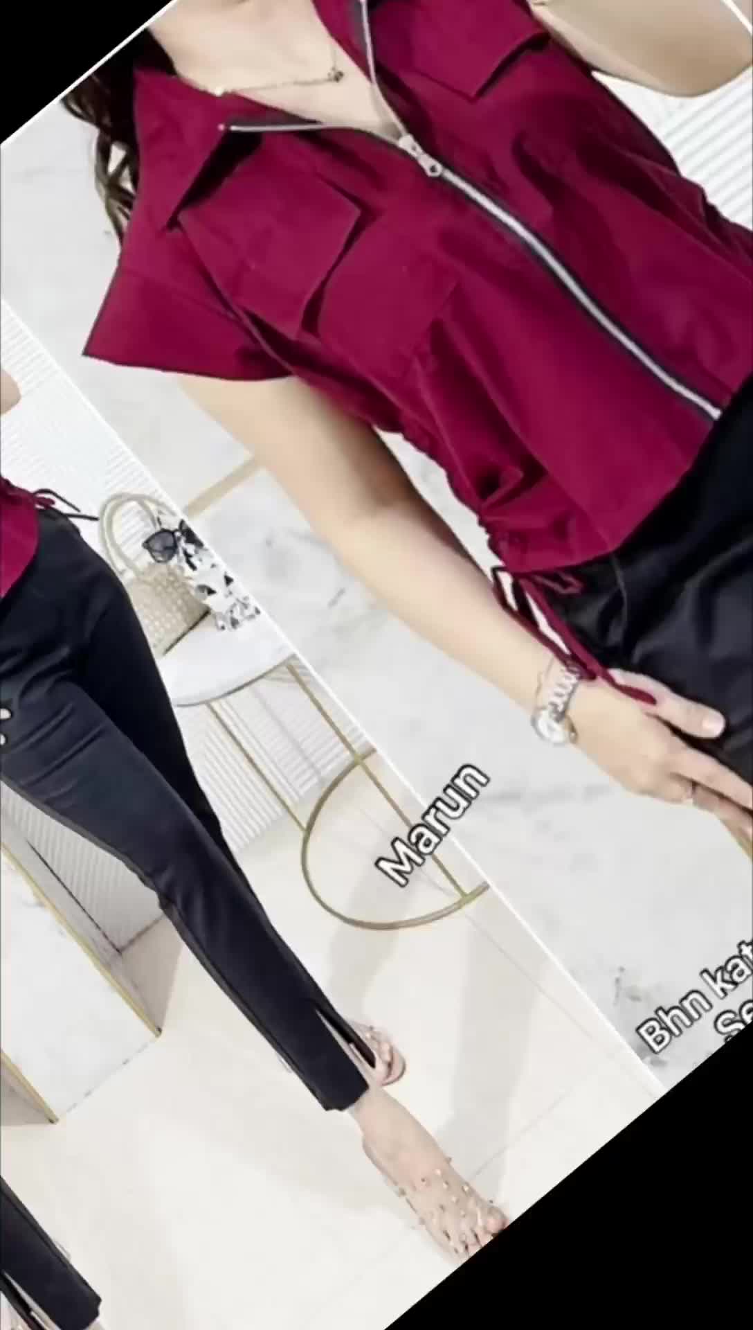 2629 - Kemeja Wanita Bhn Katun Halus Import Kancing Hidup LD 100 Pjg 58 Merah Oversize Casual Linen Kantor