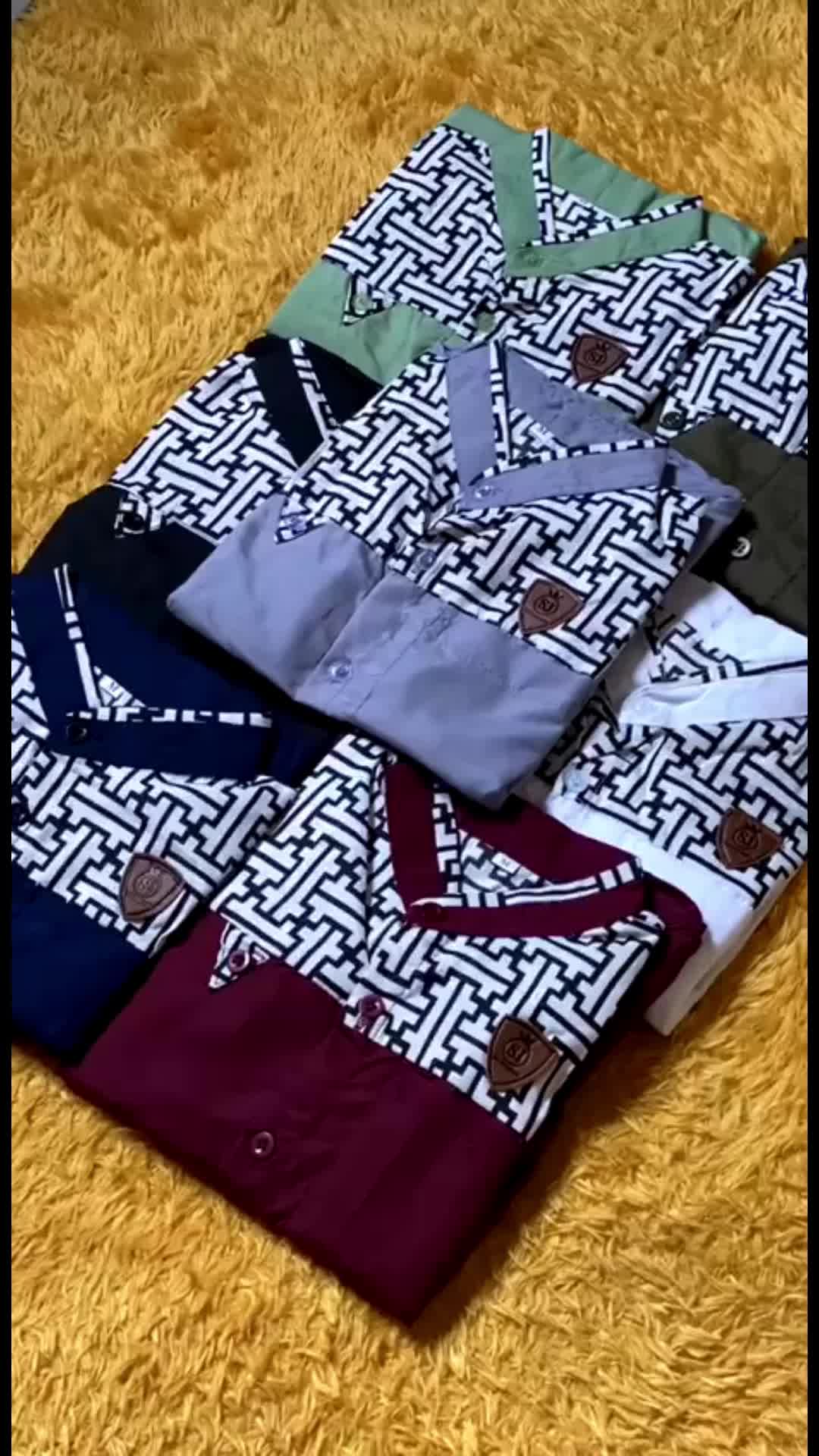 Setelan Baju Koko  Muslim Anak Laki-laki Kombinasi Batik Bahan Katun Usia 5-13 Tahun Lengan Pendek  Motif Batik setelan  baju