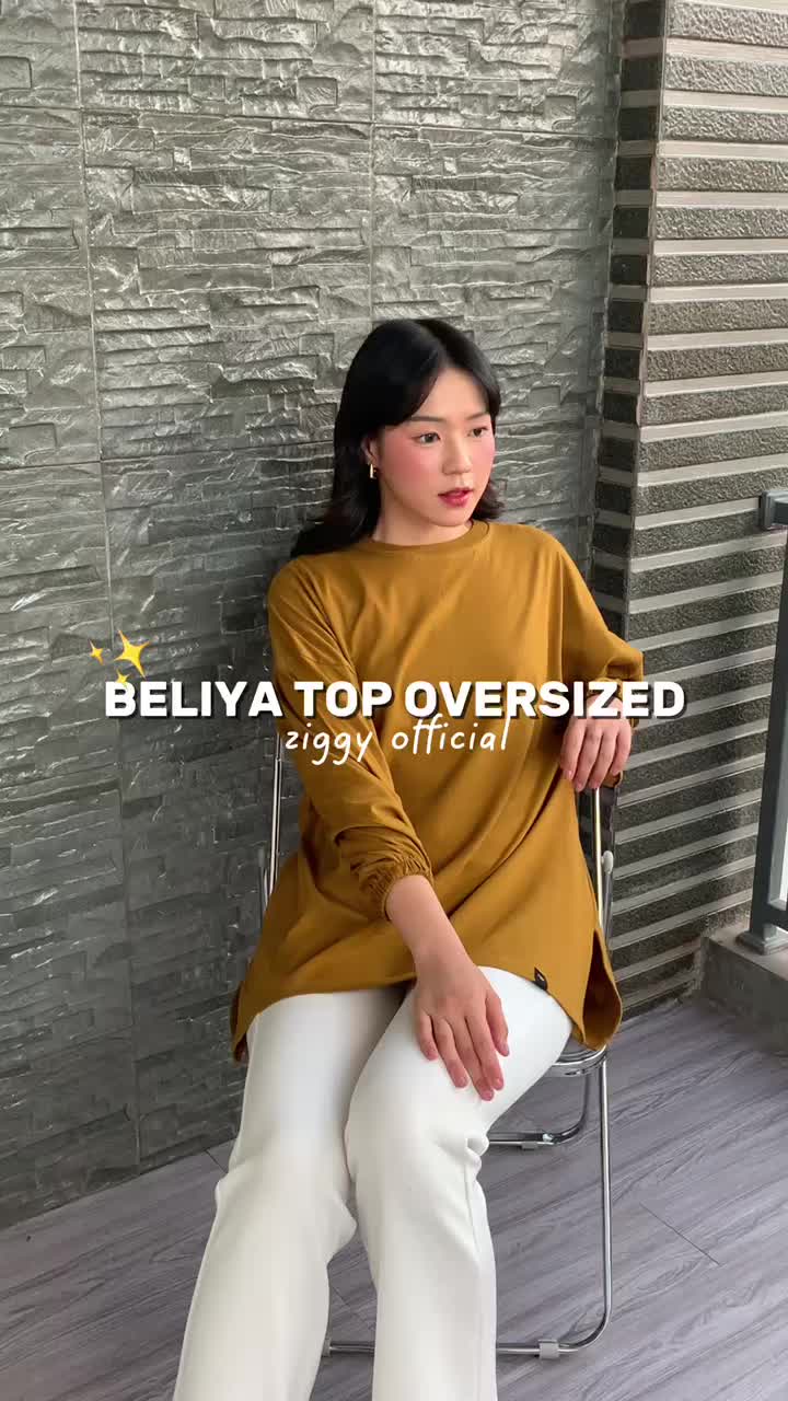 Ziggy Baju Atasan Wanita Muslim Beliya Top Oversized Tangan Balon Panjang Kaos Katun Combed Polos Basic Wudhu Friendly
