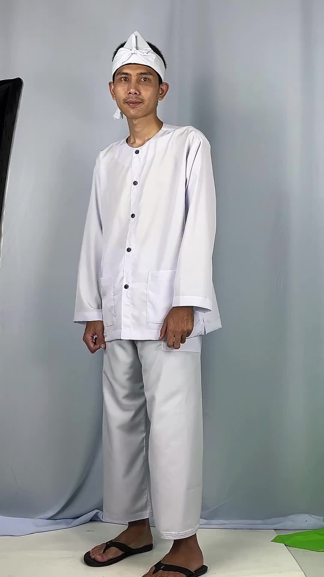 Setelan pangsi putih polos pria dewasa kerah bulat celana panjang Atasan Panjang Baju Pangsi  KDM Casual