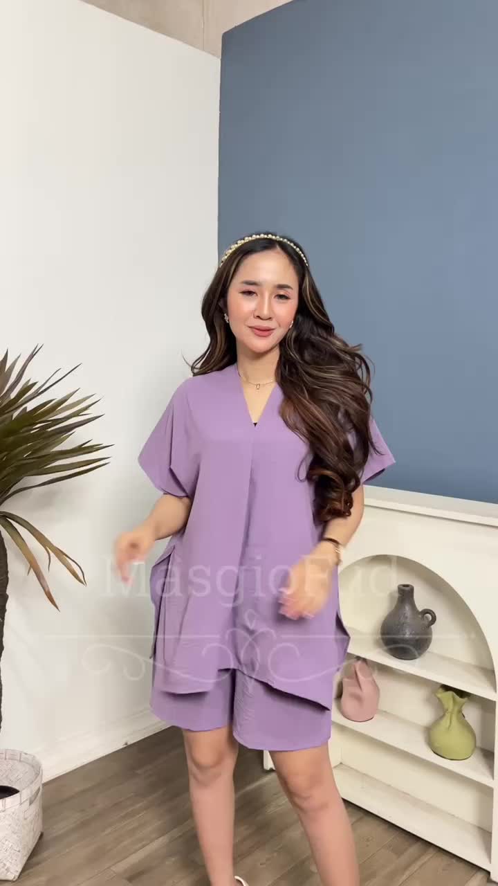 Setelan Pendek Wanita Crinkle Airflow Premium MASGIO Nia Set - Baju, Celana Nyaman set  celana  wanita Dewasa Panjang