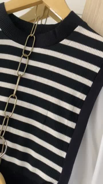 BLOUSE IMPORT BKK KATUN RAJUT HITAM PUTIH WANITA