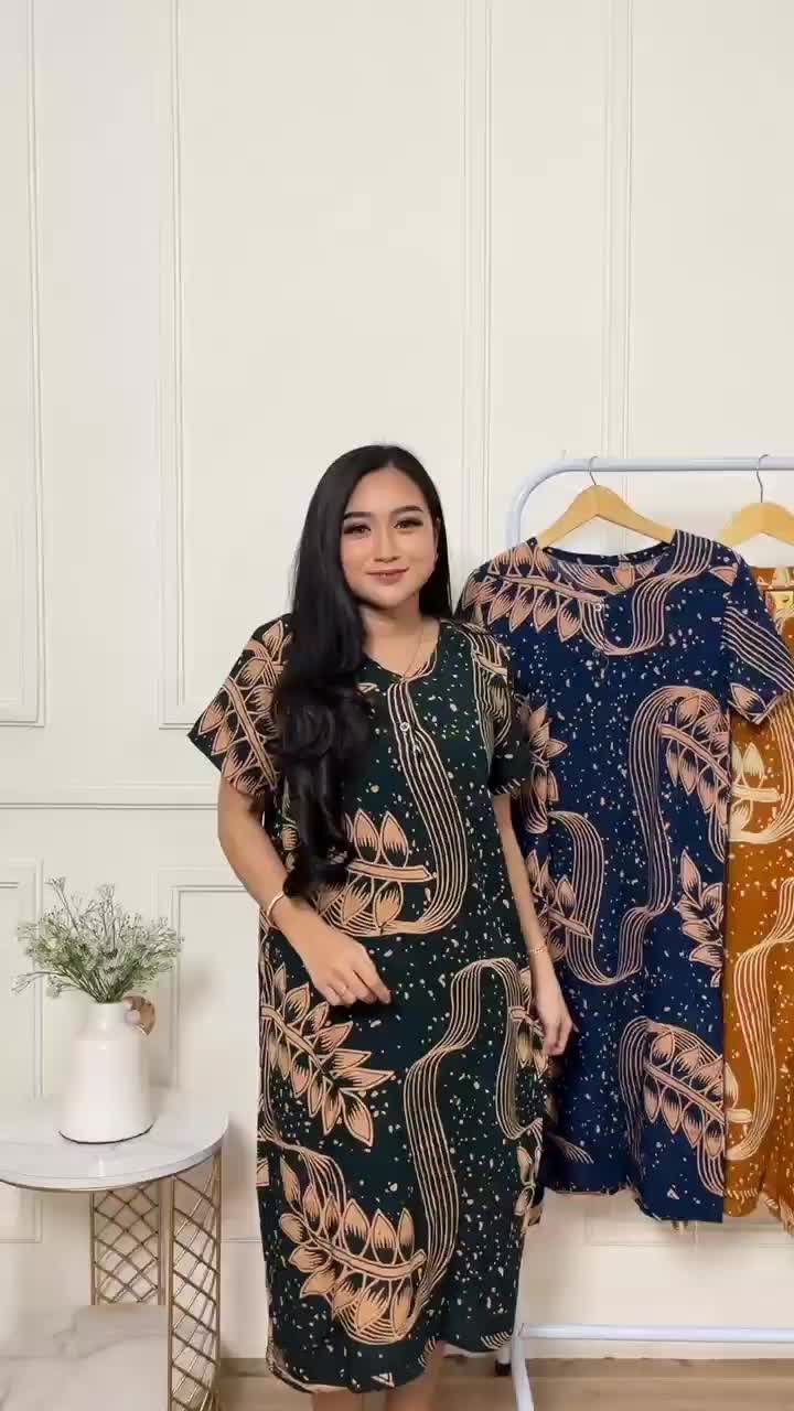 Paket 3 Pcs Daster Jumbo Busui Dada Kancing Bumil Ukuran XXL - Dress, Wanita, Rayon, Pendek, Tidur, Motif, Panjang Kimono