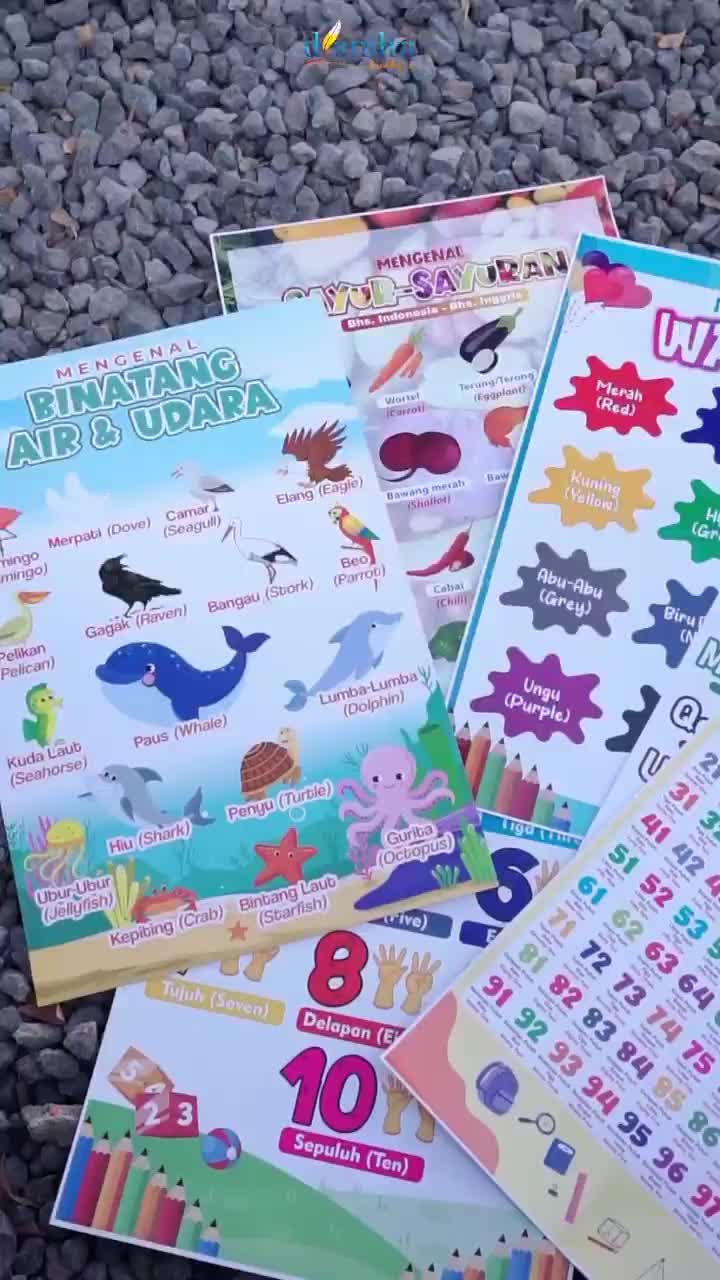 Poster Edukasi WIPE and Clean untuk Anak: 28 Jenis, 2 Tipe - Cocok untuk Belajar Balita, PAUD, TK, dan SD - Stationery