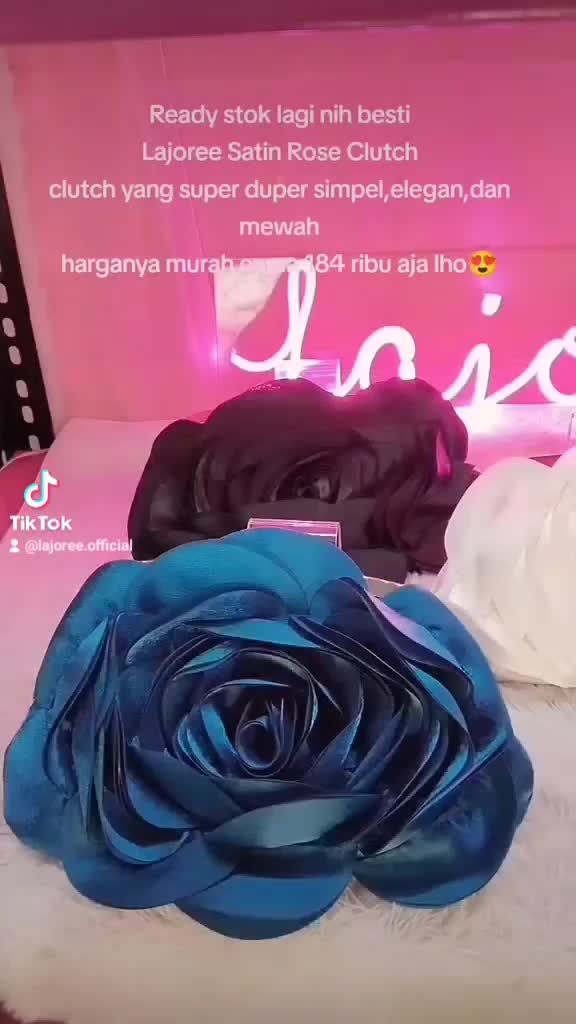 LAJOREE Satin Rose Clutch Tas Kondangan Wanita Elegan Motif Bunga Mawar