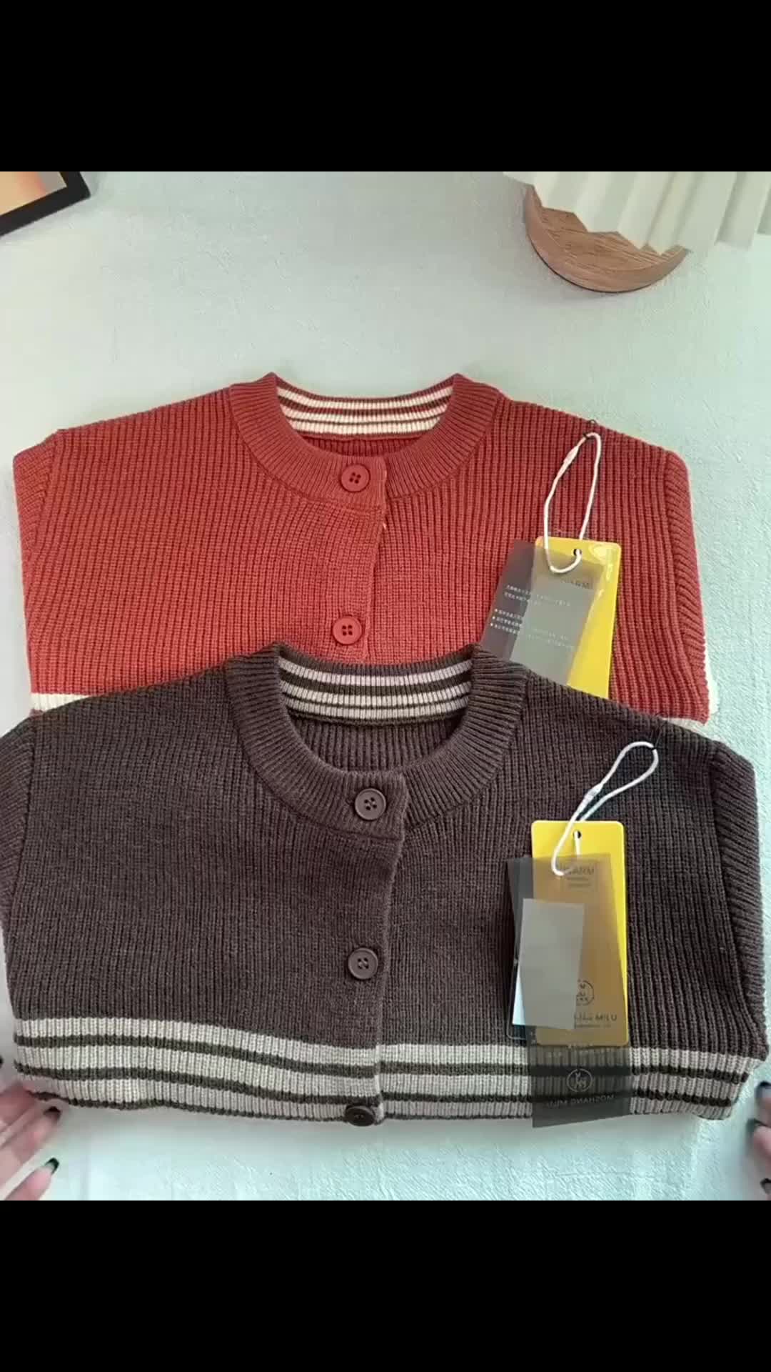 Kardigan Musim Gugur Anak - Sweater Rajut Kasmir untuk Anak Laki-laki & Perempuan, Pakaian Santai Kasual, Baju Rajut Garis Wol, Atasan Luar