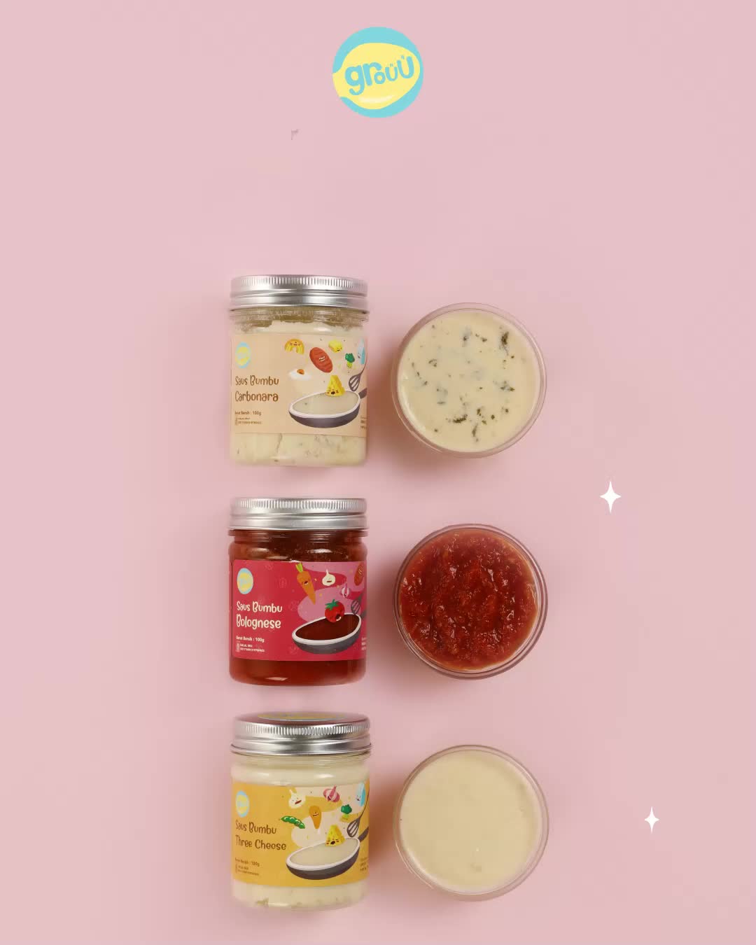 Grouu - Bumbu Saus Bahan Masak MPASI Carbonara Bolognese - Bumbu Saus Makanan Bayi Alami No MSG, Saus Bahan Masakan MPASI