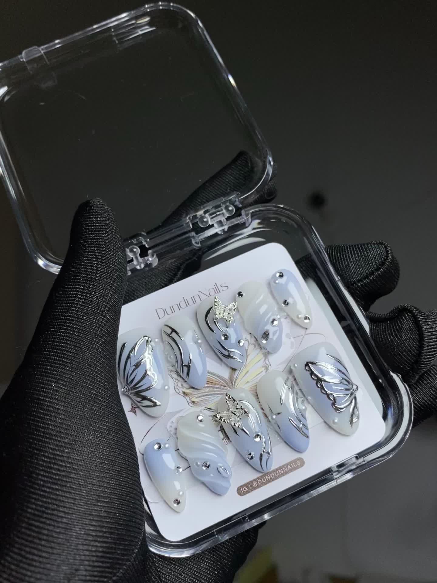 S04 Y2K press on nails | blue y2k with butterfly