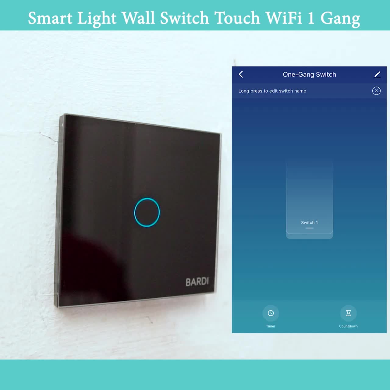 Bardi Smart WiFi Touch Wallswitch - EU 1 Gang Black