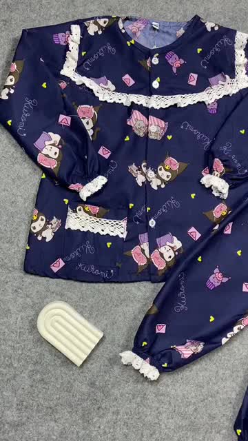 One Set Piyama Renda Anak Perempuan 1-8Tahun/piyama panjang/baju tidur anak/Piyama anak bergambar/one set motif full printing