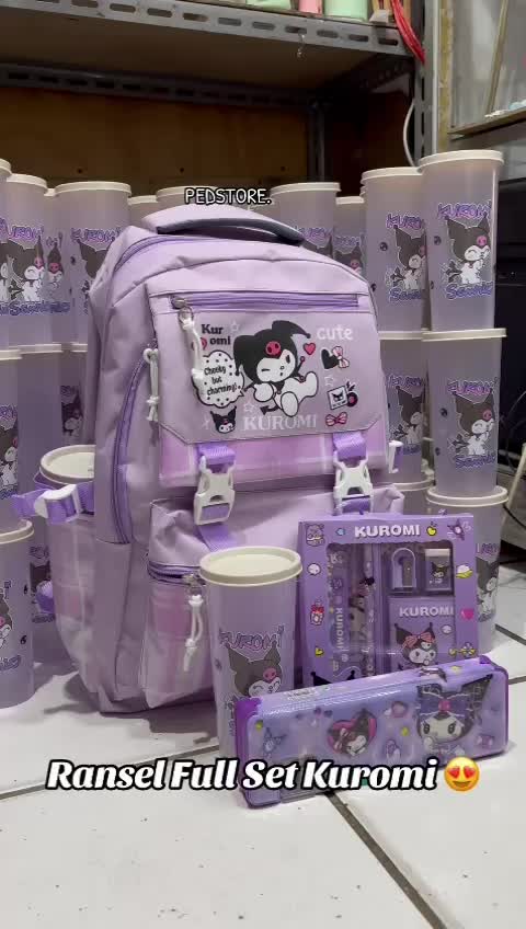 Tas Ransel Anak Perempuan Kuromi Bags Tas Sekolah Anak Free Botol Minum Nano Spray Jam Tangan Gantungan Lucu BISA COD