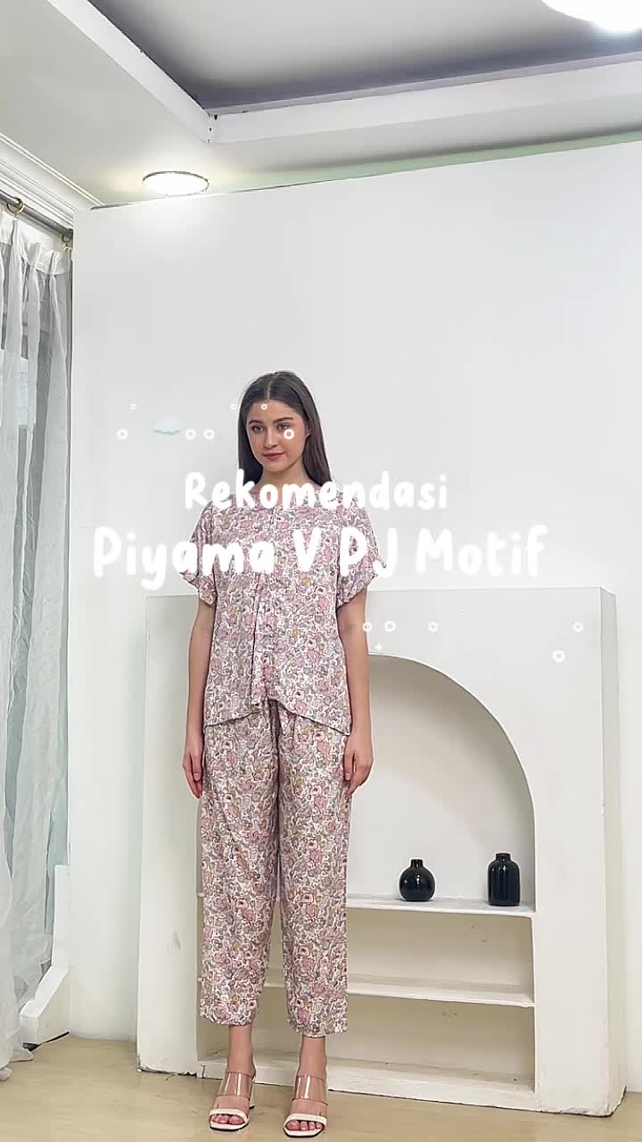 Piyama One Set Lengan Pendek Motif Cantik Dewasa - Setelan Rayon Busui - Wanita, Celana