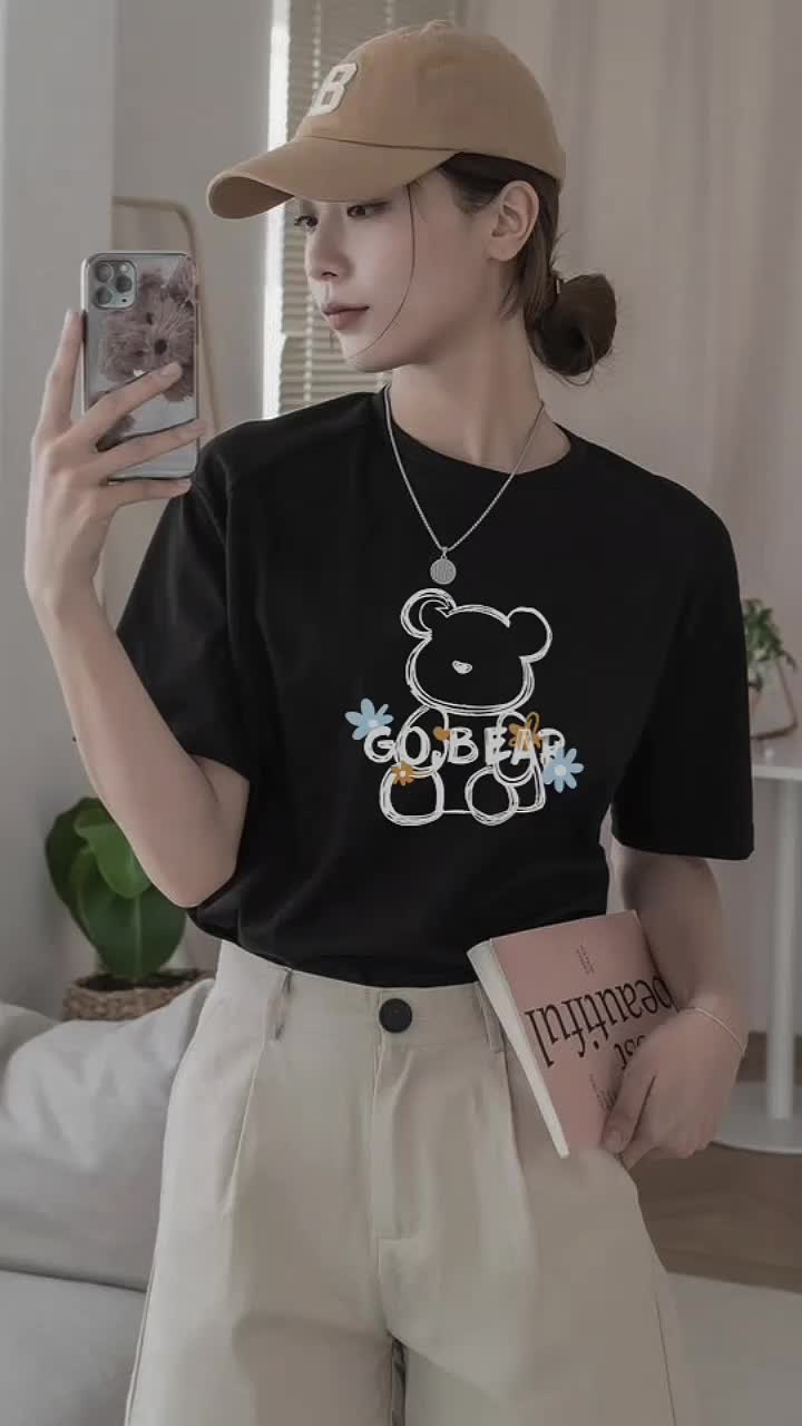 Kaos Go Bear Korean Combed30s Wanita | Baju Atasan Santai | Baju Pendek Santai | | Tshirt Nyaman Katun | WENICE STORE combed