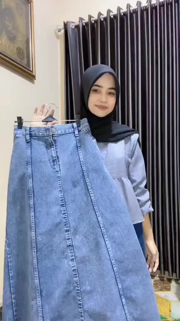 Jisso rok jeans mayung premium Wanita A- Line 7/8 Model Payung Pinggang Karet - Rok Wanita Hihgwaist Skirt Denim Cewek