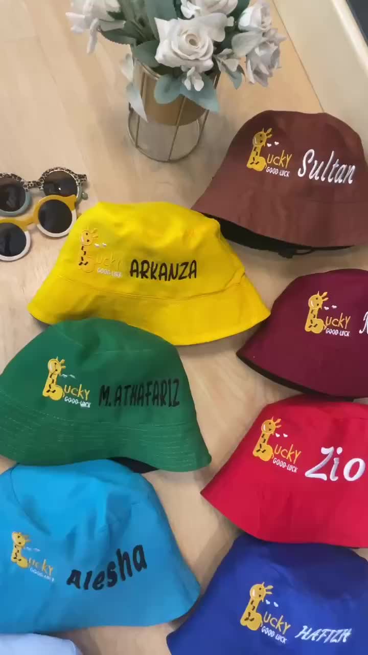 TOPI BUCKET NAMA ANAK TOPI BUCKET GOOD LUCKY TOPI BUCKET ANAK JERAPAH BORDIR NAMA BAYI LUCU TOPI NAMA FREE NAMA skena Fashion Hat Motif saya bundar topi rimba anak