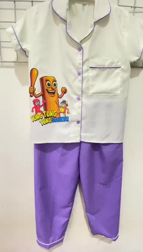Ciahaw -Setalan Pajamas Anak Tung Tung Sahur Uni sex Fashion Baju Tidur Anak Cowok Cewek Bahan Katun Lembut Nyaman Lengan Pendek dan Panjang Size ML XXL XXXL