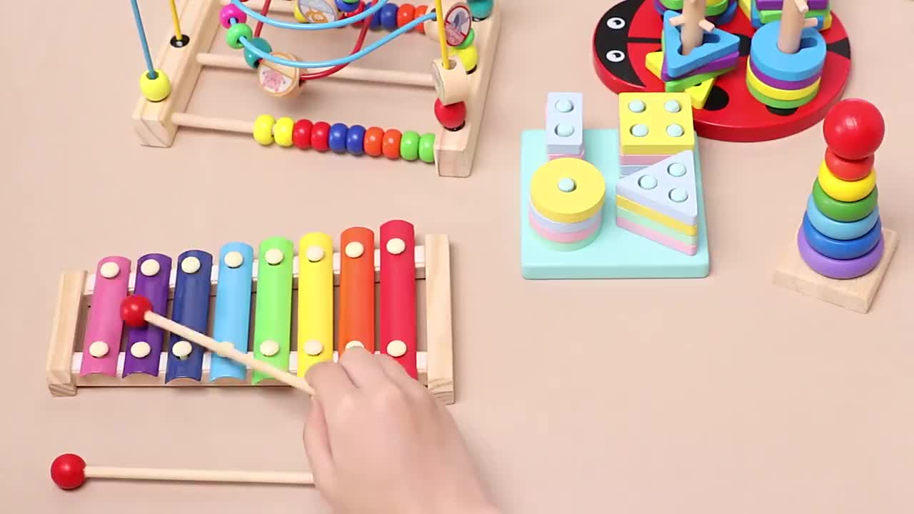 Mainan Anak Basic Kayu Edukasi Mini Round Beads,Geometri,Xylophone SNI