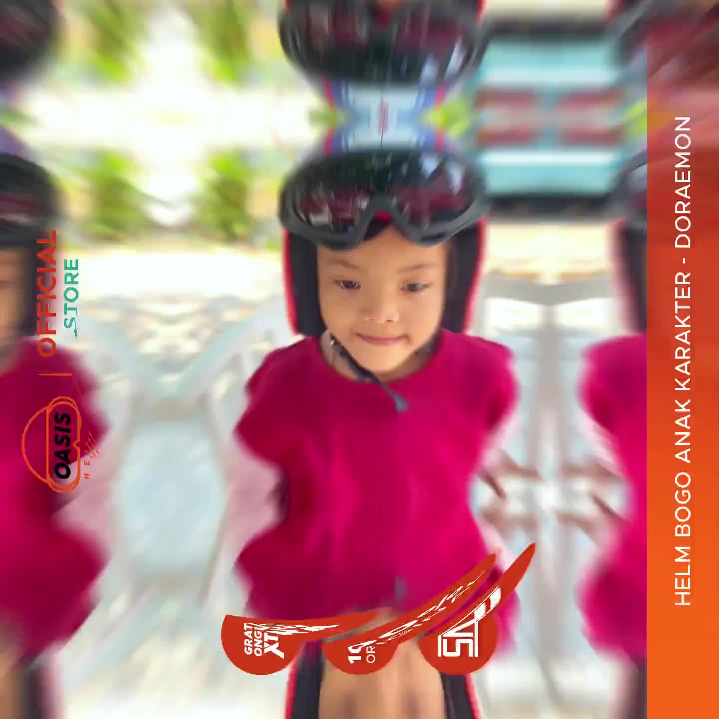 Helm Retro Anak Banyak Motif Kartun Kaca Cembung-Usia 2-7 Tahun