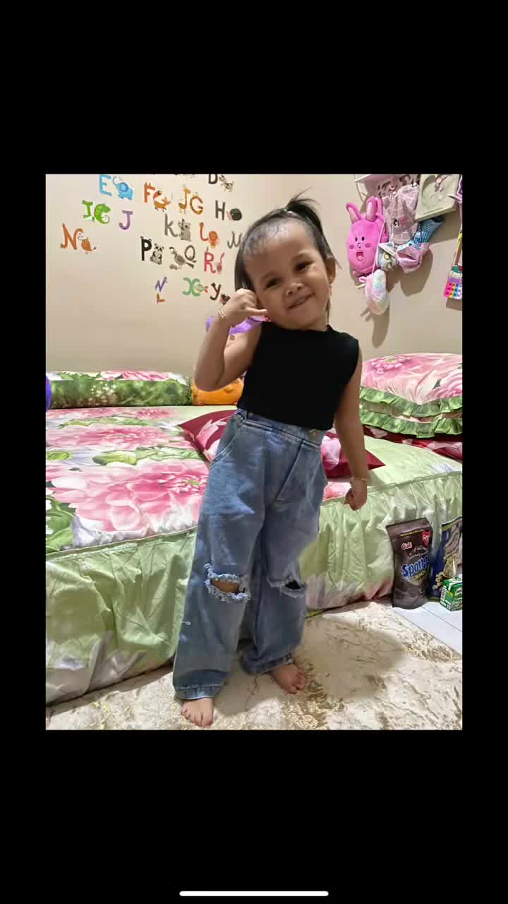 2-7 Th Setelan baju crop top + celana jeans anak
